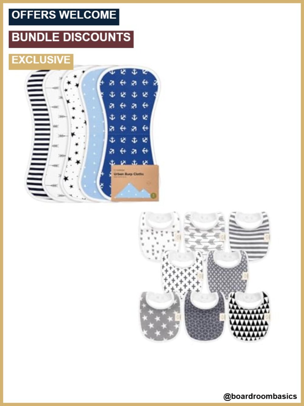 5-Pack Organic Cotton Burp Cloths & 8-Pack Bibs Set for Baby Boys Girls